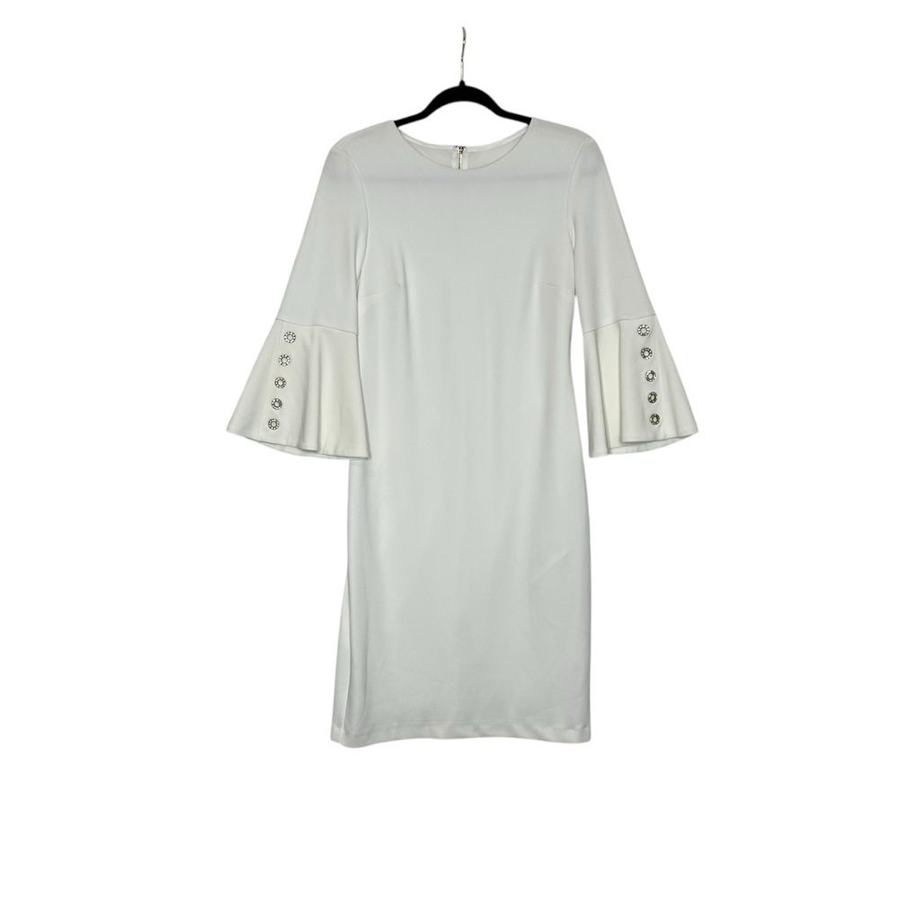 Joseph Ribkoff White Scuba Flare Sleeve Shift Dress | 6